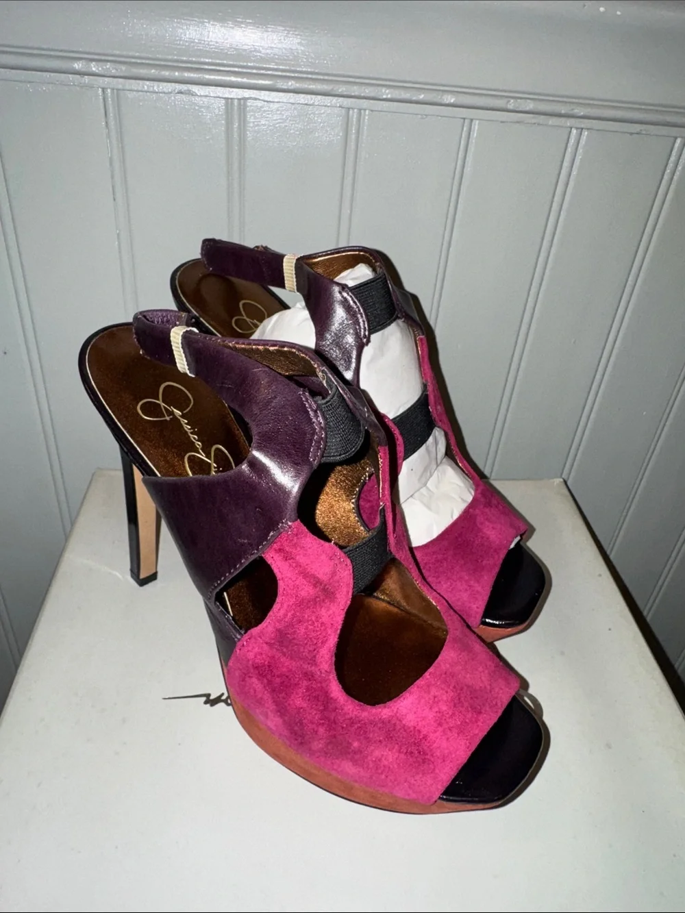 Jessica‎ Simpson Bendie cranberry/maya nubuck Platform Peep-Toe Heels new Sz 8